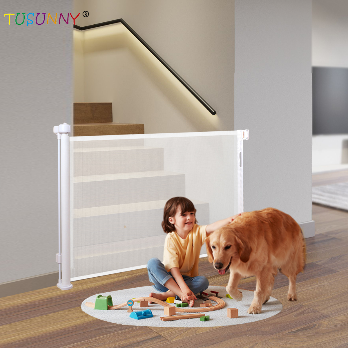 SH20.006B02 Baby Safety Retractable Mesh Gate Extendable Stair Gates For Baby And Pet