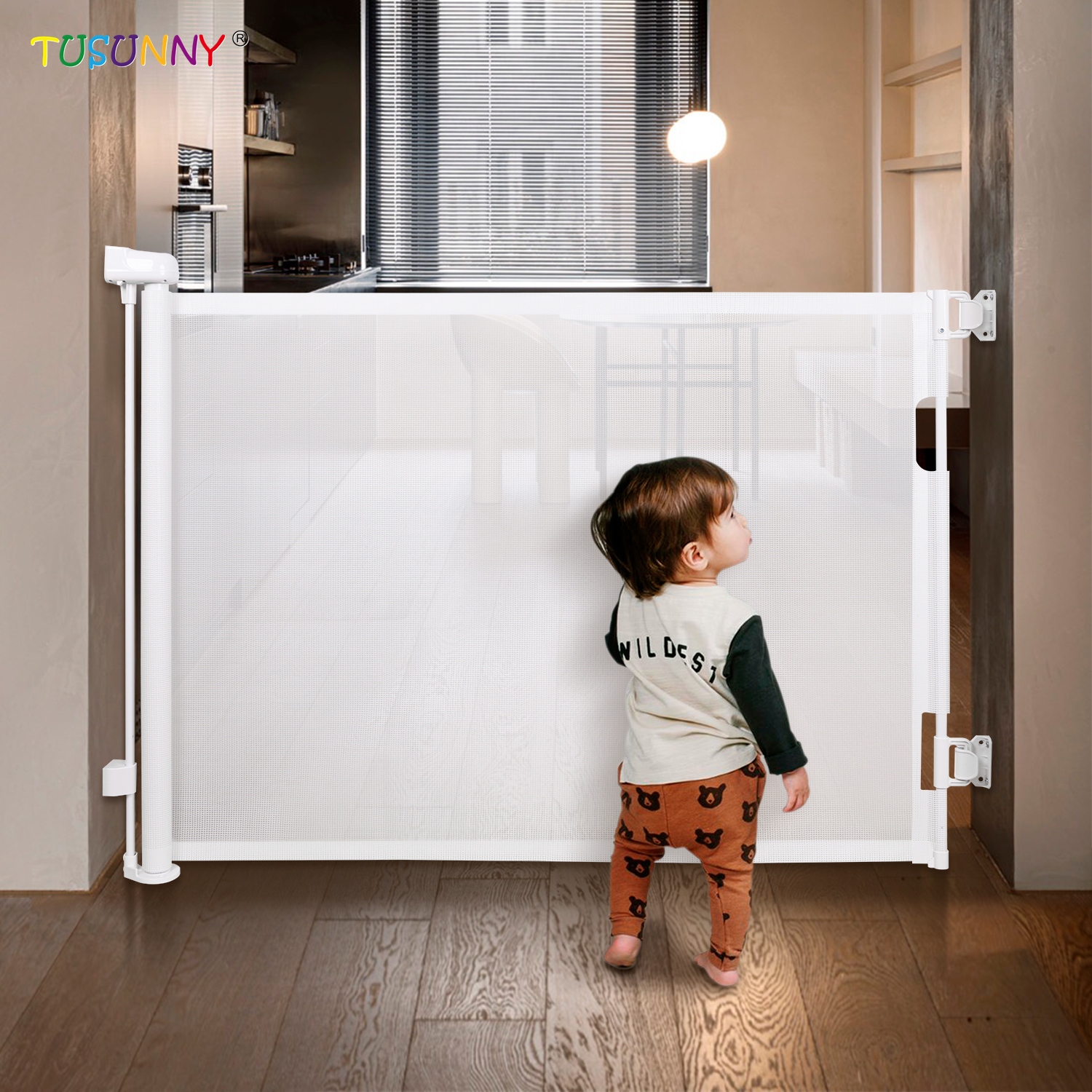 EN/ASTM Certified Retractable Baby Gate Child Safety Stair Gate for Baby Supplies