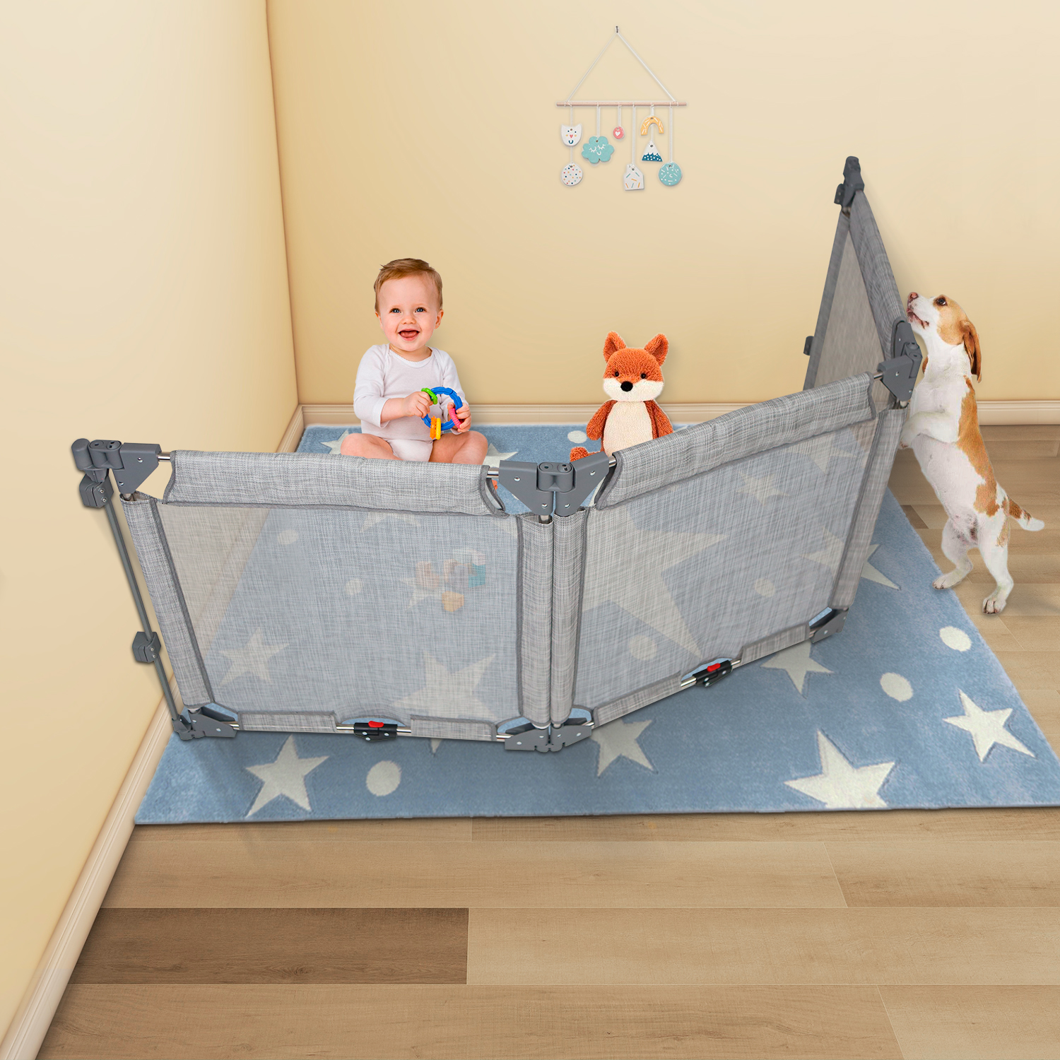 SH1.412F Foldable Safety Baby Gate Deformable Pet Safety Mesh Gate Add Any Panels Safety Gate