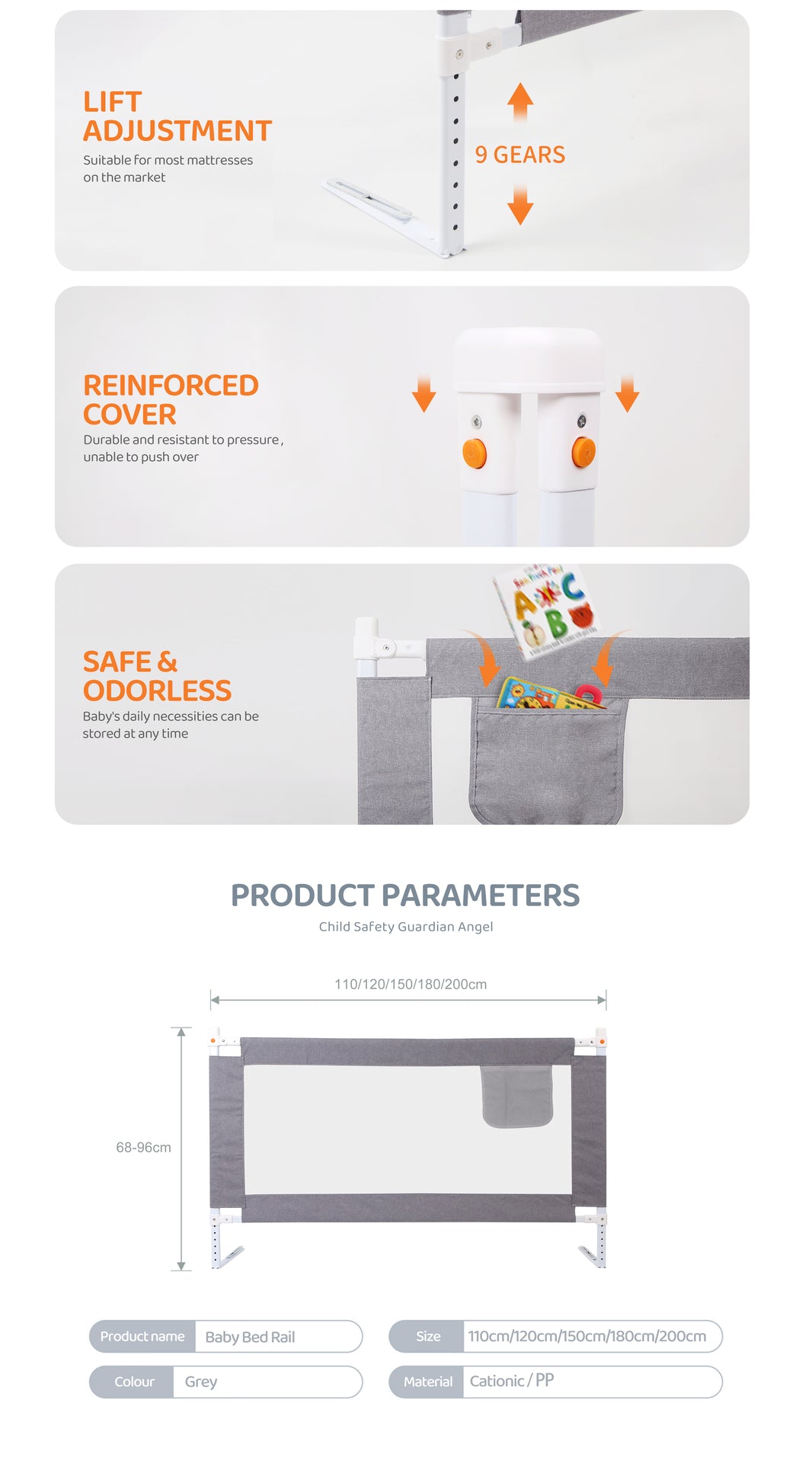 Adjustable Foldable Baby Safety Bed Rail